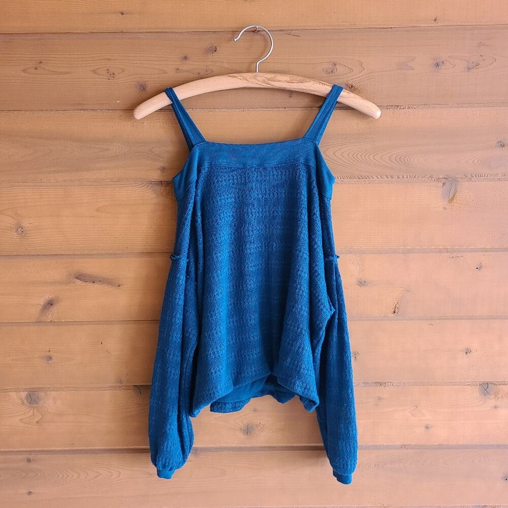 Free People Top Sistine Hacci Sweater Teal Treasure Boho Slouchy XS Cottage Y2K - Picture 4 of 6
